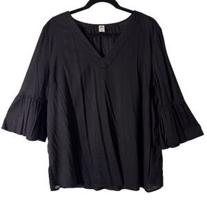 Old Navy L black v-neck bell sleeve cotton rayon lightweight blouse top